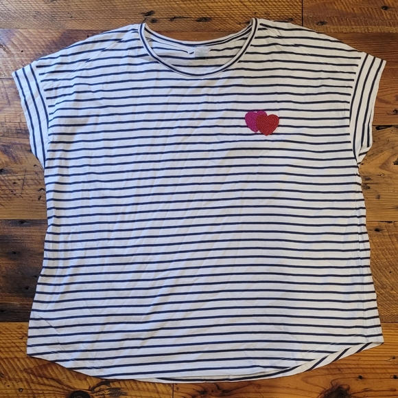 Striped T-Shirt with Heart Patch by Cynthia Rowley - Picture 1 of 5